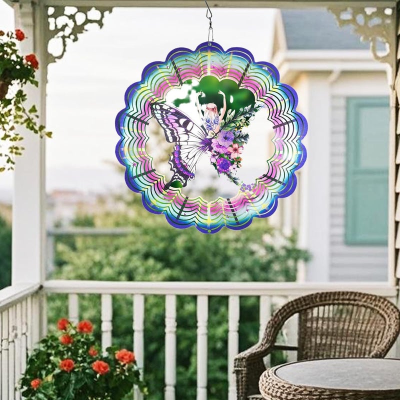 YTAONS 12 in Wind Spinners Outdoor, Hanging Spinners 3D Stainless Steel Wind Sculpture for Garden Yard Art Decoration Christmas Birthday Gift for Women Mom Wife Grandma (Butterfly Fairy) - Image 2